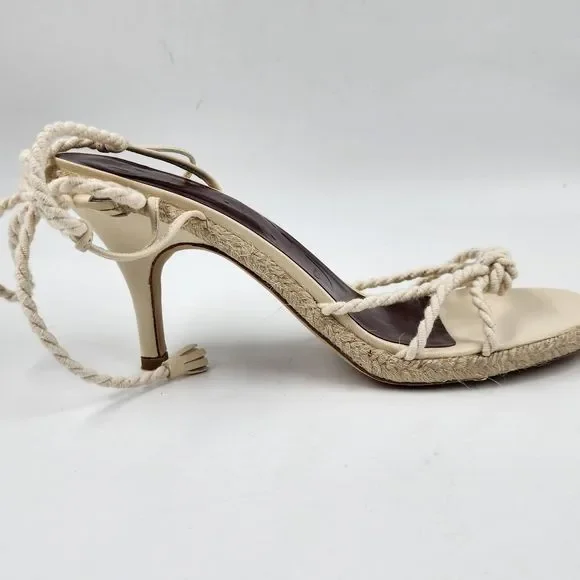 STAUD Chiara Espadrille Sandals Women's 7 Natural High Heel Tassel Braided Rope* - Picture 2 of 15